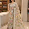 Pastel Grey Floral Saree