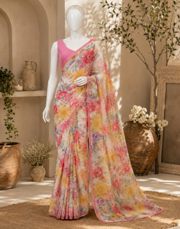 Pastel Bloom Digital Print Saree