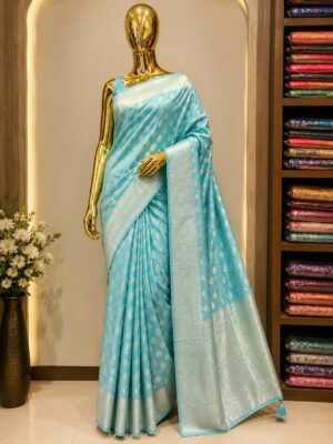 Aqua Blue Zari Elegance Saree
