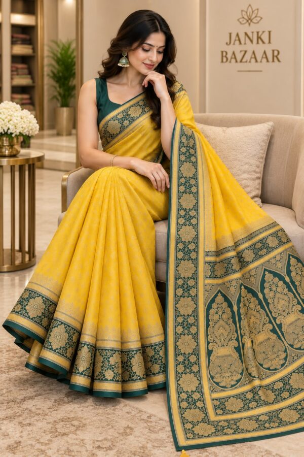 WhatsApp Image 2026-09-08 at 3.45.20 PM Mustard Bloom Green Border Saree