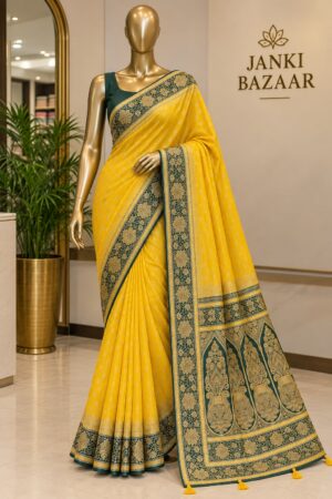 Mustard Bloom Green Border Saree