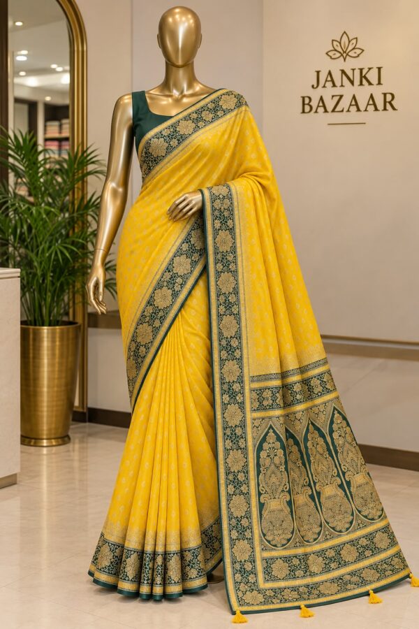 WhatsApp Image 2026-09-08 at 3.45.21 PM Mustard Bloom Green Border Saree