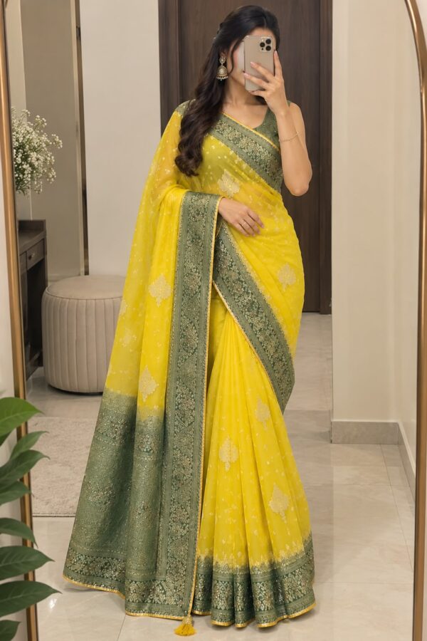Mustard Heritage Green Border Saree