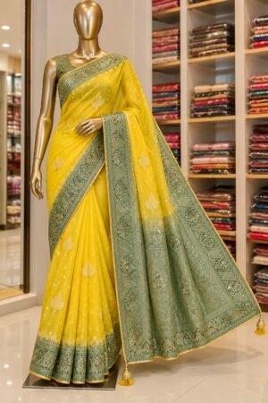 Mustard Heritage Green Border Saree