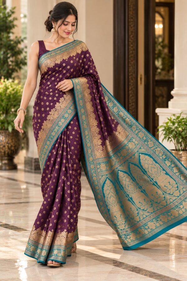 WhatsApp Image 2026-09-08 at 3.47.46 PM (1) Royal Purple & Teal Banarasi Saree