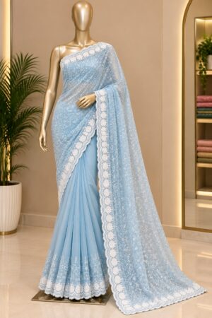 Pastel Bloom Embroidered Saree