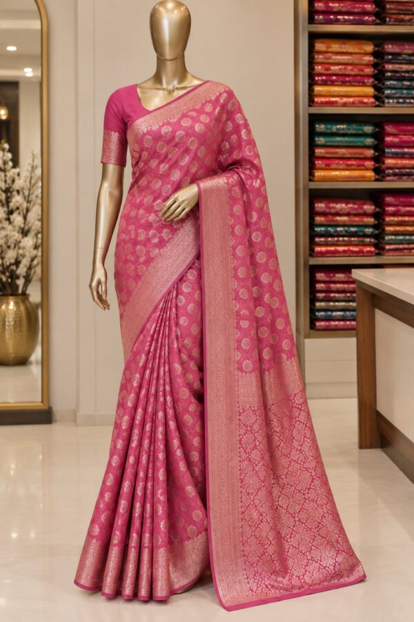 WhatsApp Image 2026-09-10 at 5.51.54 PM (2) Rani Pink & Turquoise Banarasi Zari Silk Saree