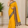 Mustard Floral Heritage Border Saree