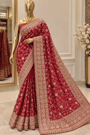 Royal Maroon Zari Embroidered Saree