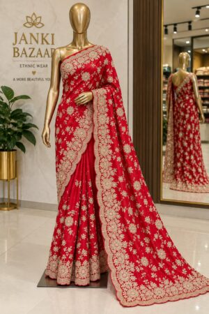 Royal Red Floral Embroidered Saree