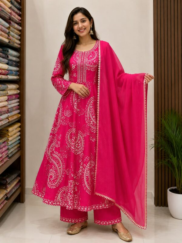 WhatsApp Image 2026-09-12 at 7.20.37 PM Rani Pink Paisley Printed Anarkali Suit Set