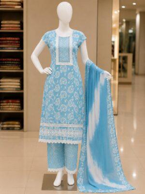 Sky Blue & Sunshine Yellow Printed Kurta Set
