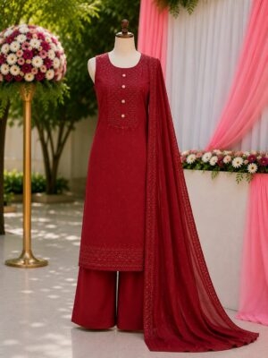Elegant Embroidered Straight Kurta Palazzo Suit Set