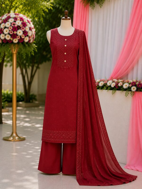 Elegant Embroidered Straight Kurta Palazzo Suit Set