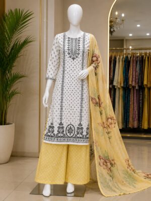 Floral Print Embroidered Kurta Set