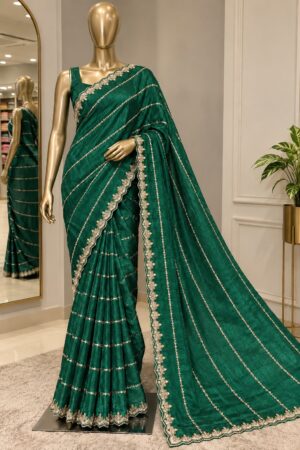 Elegant Embroidered Striped Saree