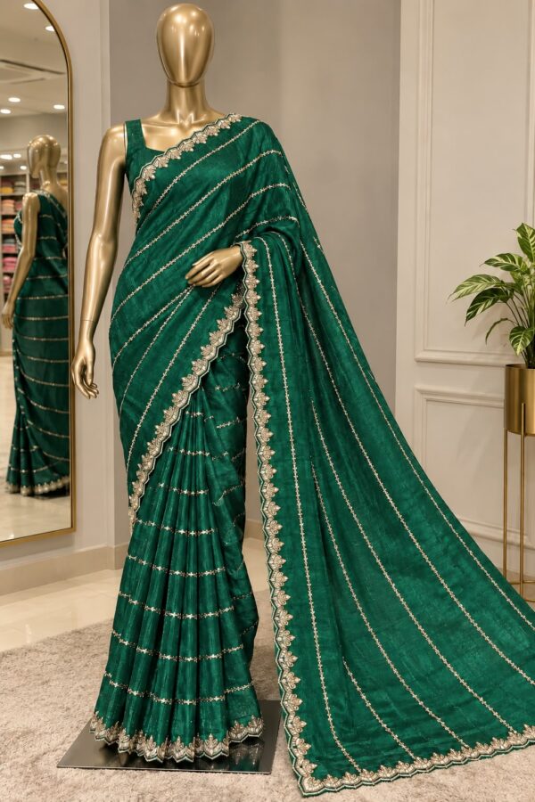 Elegant Embroidered Striped Saree