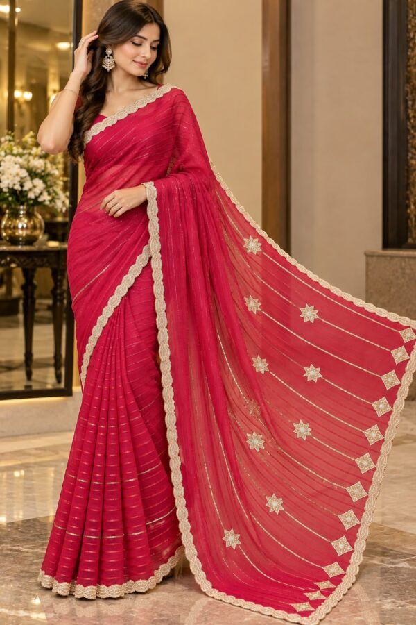 Rani Pink Shimmer Designer Saree