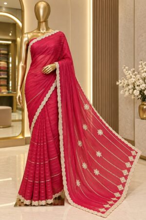 Rani Pink Shimmer Designer Saree