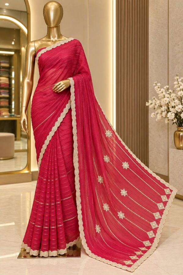 Rani Pink Shimmer Designer Saree
