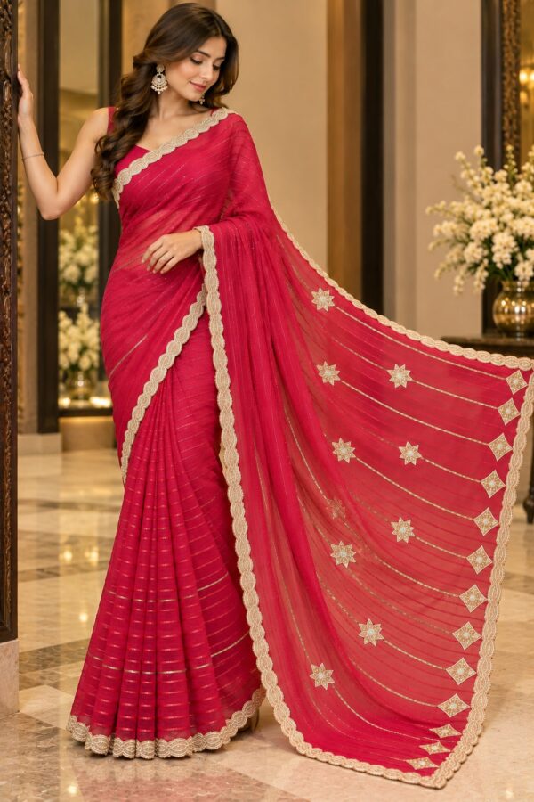 Rani Pink Shimmer Designer Saree