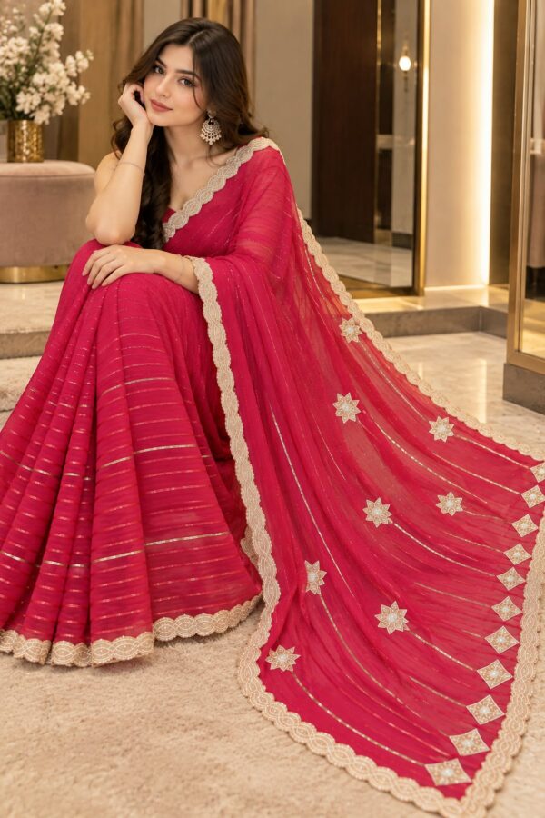 Rani Pink Shimmer Designer Saree