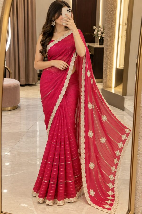 Rani Pink Shimmer Designer Saree